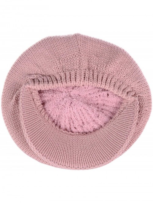 Skullies & Beanies Womens Winter Visor Cap Beanie Hat Wool Blend Lined Crochet Decoration - Pale Pink Lines - CP18WDNLZCH $21.57