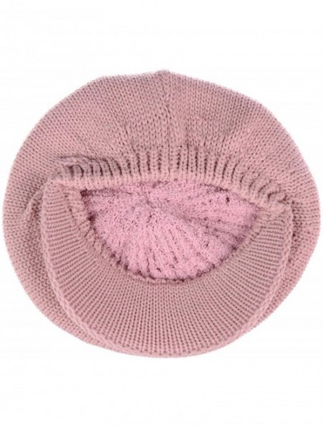 Skullies & Beanies Womens Winter Visor Cap Beanie Hat Wool Blend Lined Crochet Decoration - Pale Pink Lines - CP18WDNLZCH $21.57