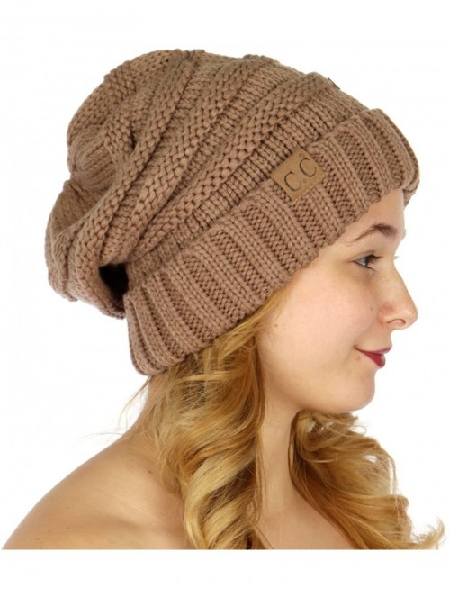 Skullies & Beanies Beanies for Women - Slouchy Knit Beanie hat for Women- Soft Warm Cable Winter Chunky Hats - Solid - Taupe ...