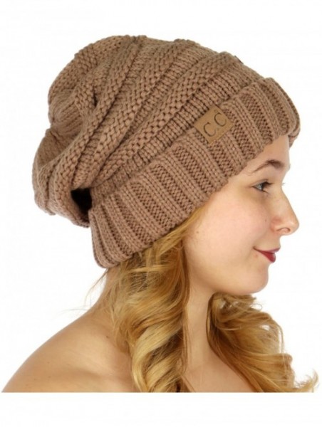 Skullies & Beanies Beanies for Women - Slouchy Knit Beanie hat for Women- Soft Warm Cable Winter Chunky Hats - Solid - Taupe ...