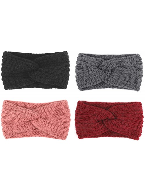 Cold Weather Headbands 4 Pack Warm Knit Headbands Turban Head Wraps Ear Warmer for Women Girls - Cross (Black- Red- Grey- Pin...