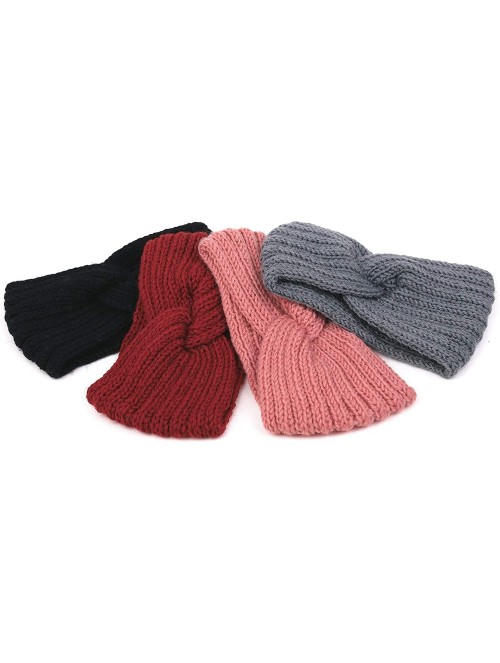 Cold Weather Headbands 4 Pack Warm Knit Headbands Turban Head Wraps Ear Warmer for Women Girls - Cross (Black- Red- Grey- Pin...