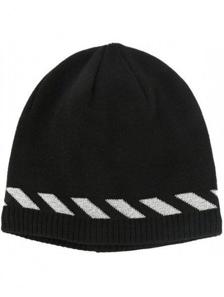 Skullies & Beanies Reflective Mens Winter Skull Beanie Hat Warm Knit Watch Cap - Black - CE18Y698YG7 $11.40