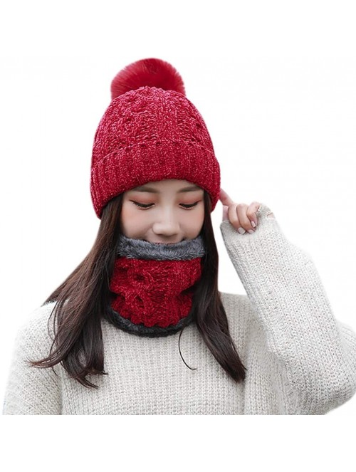 Skullies & Beanies Women Ladies Winter Hats Knit Warm Hat Conjoined Cap Hat Set - Q-wine -(Hat+scarf) - C118LYW2Y70 $13.30