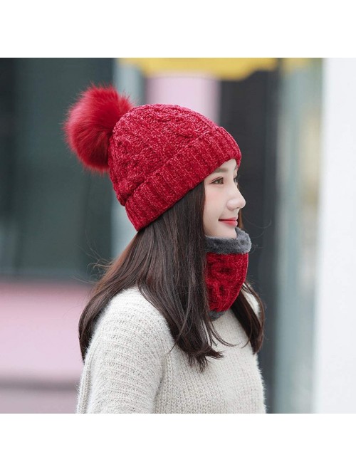 Skullies & Beanies Women Ladies Winter Hats Knit Warm Hat Conjoined Cap Hat Set - Q-wine -(Hat+scarf) - C118LYW2Y70 $13.30