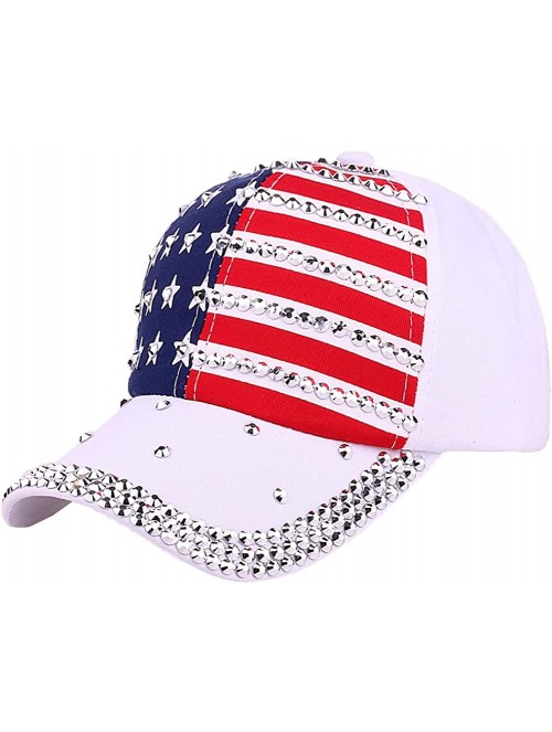 Baseball Caps USA Bling Baseball Cap Sparkle American Flag Hat Men Women Hip Hop Caps - White - C718SZUDXZW $17.44
