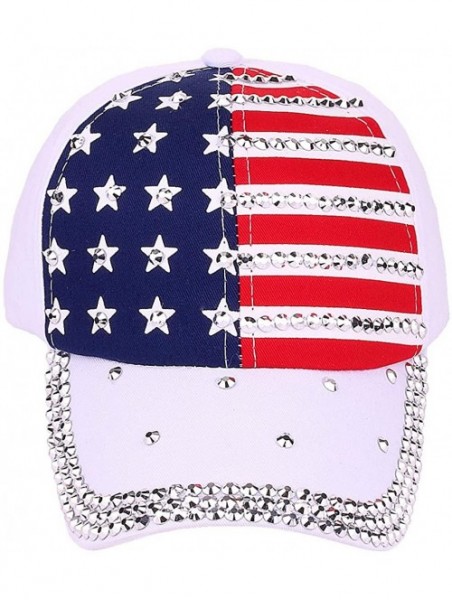 Baseball Caps USA Bling Baseball Cap Sparkle American Flag Hat Men Women Hip Hop Caps - White - C718SZUDXZW $17.44