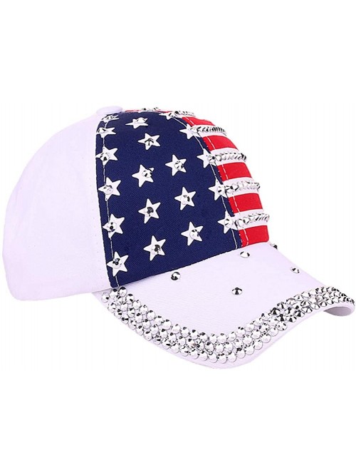 Baseball Caps USA Bling Baseball Cap Sparkle American Flag Hat Men Women Hip Hop Caps - White - C718SZUDXZW $17.44