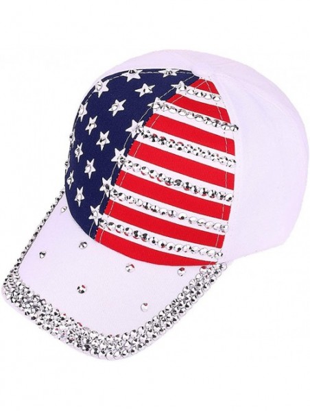 Baseball Caps USA Bling Baseball Cap Sparkle American Flag Hat Men Women Hip Hop Caps - White - C718SZUDXZW $17.44