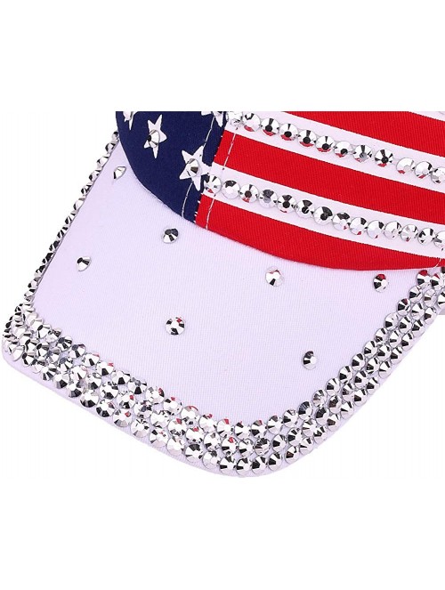 Baseball Caps USA Bling Baseball Cap Sparkle American Flag Hat Men Women Hip Hop Caps - White - C718SZUDXZW $17.44