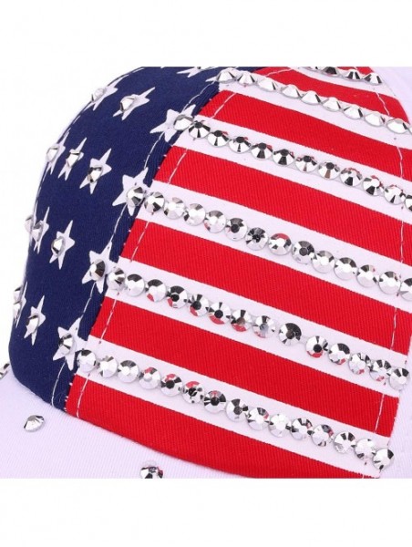 Baseball Caps USA Bling Baseball Cap Sparkle American Flag Hat Men Women Hip Hop Caps - White - C718SZUDXZW $17.44