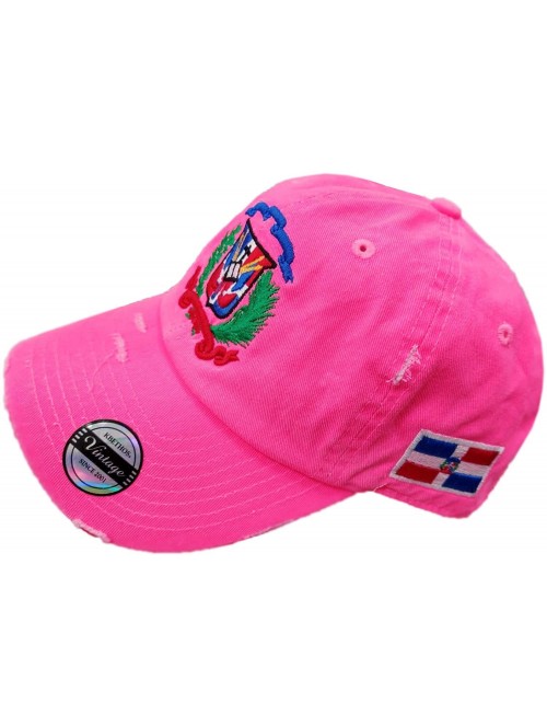 Baseball Caps Adjustable Vintage Cap Dominican Republic RD and Shield - Vintage Neon Pink/Full Color - CR18WWG37IA $32.43