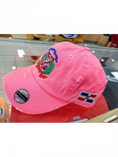 Baseball Caps Adjustable Vintage Cap Dominican Republic RD and Shield - Vintage Neon Pink/Full Color - CR18WWG37IA $32.43