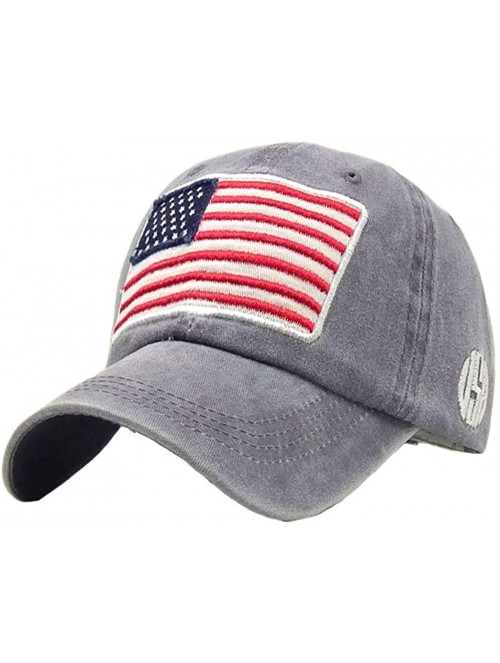 Baseball Caps Unisex Baseball Caps-Flag Embroidery Washed Cotton Hat for Women Men-55-60cm - Grey - C518Y6HHU6T $22.04