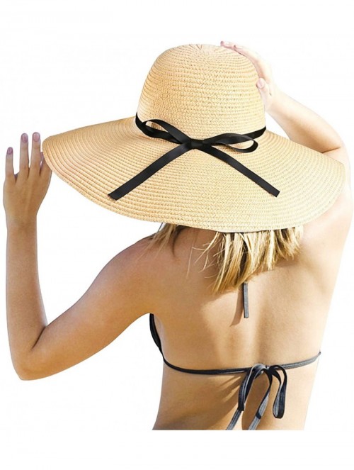 Sun Hats Women Sun Hats Wide Brim Straw Hat Floppy Foldable Roll up Beach Cap Sun Hat for Women Travel UPF 50+ (Khaki) - CX18...