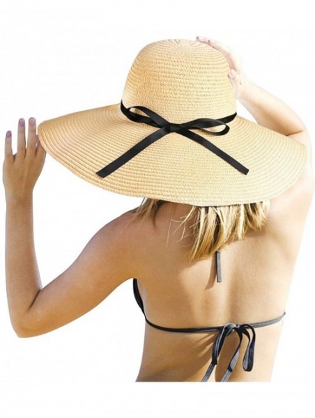 Sun Hats Women Sun Hats Wide Brim Straw Hat Floppy Foldable Roll up Beach Cap Sun Hat for Women Travel UPF 50+ (Khaki) - CX18...