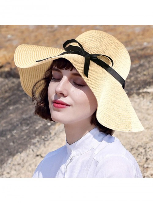 Sun Hats Women Sun Hats Wide Brim Straw Hat Floppy Foldable Roll up Beach Cap Sun Hat for Women Travel UPF 50+ (Khaki) - CX18...