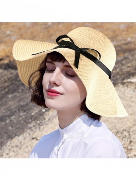 Sun Hats Women Sun Hats Wide Brim Straw Hat Floppy Foldable Roll up Beach Cap Sun Hat for Women Travel UPF 50+ (Khaki) - CX18...