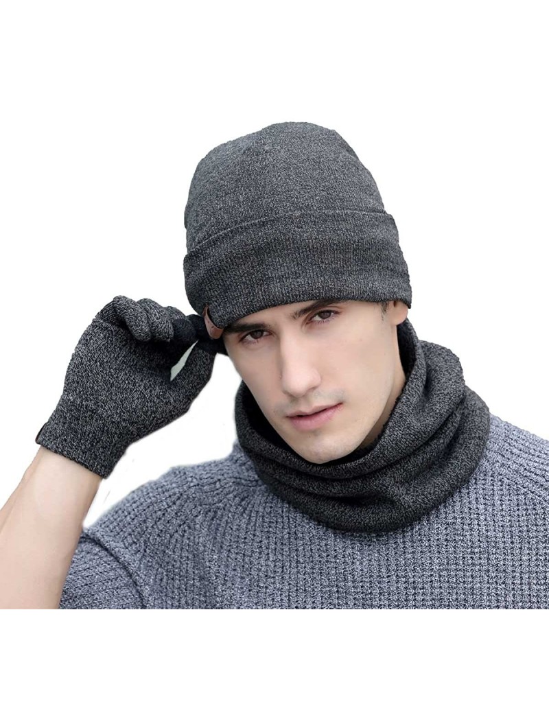 Skullies & Beanies 3 PCS Winter Beanie Hat Scarf Gloves Set- Knitted Hat Scarf Touch Screen Gloves for Men Women - Middle Gra...