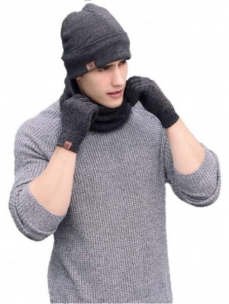 Skullies & Beanies 3 PCS Winter Beanie Hat Scarf Gloves Set- Knitted Hat Scarf Touch Screen Gloves for Men Women - Middle Gra...