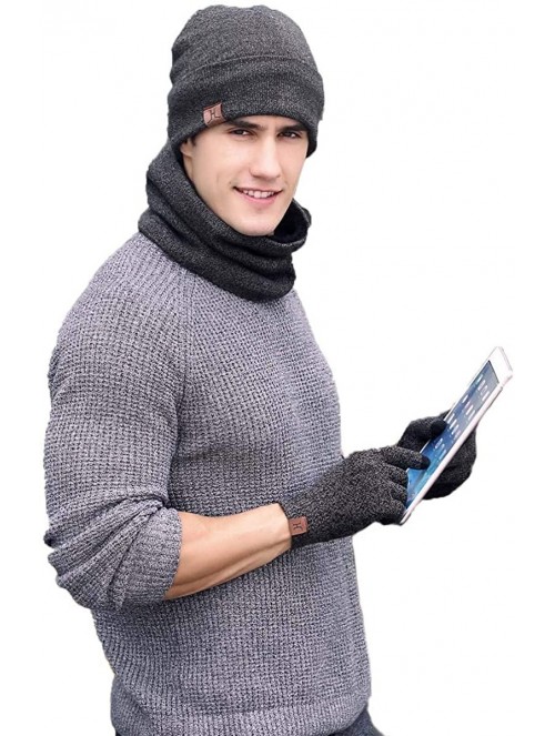 Skullies & Beanies 3 PCS Winter Beanie Hat Scarf Gloves Set- Knitted Hat Scarf Touch Screen Gloves for Men Women - Middle Gra...