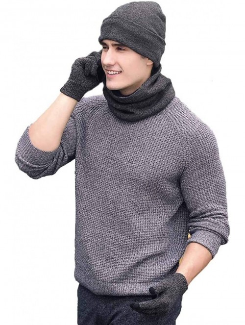 Skullies & Beanies 3 PCS Winter Beanie Hat Scarf Gloves Set- Knitted Hat Scarf Touch Screen Gloves for Men Women - Middle Gra...