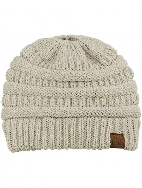 Skullies & Beanies Quality Knit Messy Bun Hat Beanie - Beige - CI1889THKTX $21.18