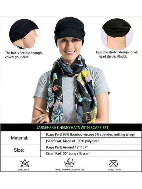 Newsboy Caps Chemo Hats for Women Bamboo Cotton Lined Newsboy Caps with Scarf Double Loop Headwear for Cancer Hair Loss - CO1...