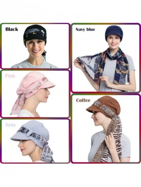 Newsboy Caps Chemo Hats for Women Bamboo Cotton Lined Newsboy Caps with Scarf Double Loop Headwear for Cancer Hair Loss - CO1...