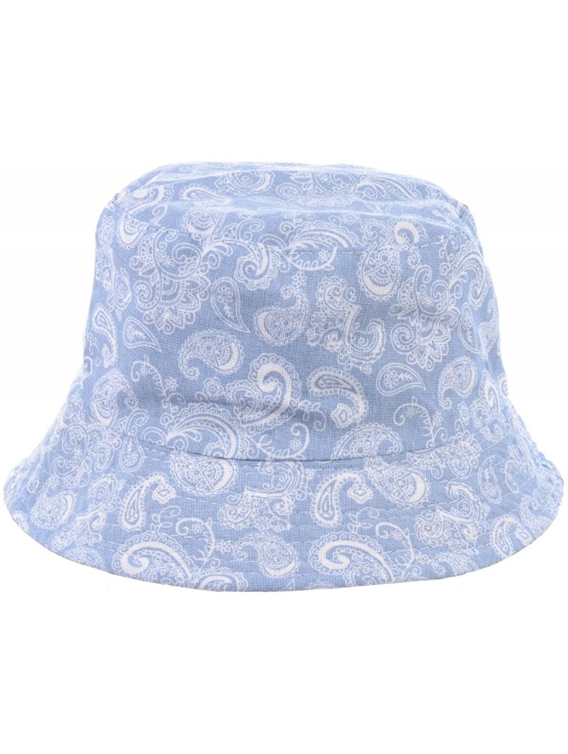 Bucket Hats Packable Reversible Black Printed Fisherman Bucket Sun Hat- Many Patterns - Paisley Pale Blue - C918EE9M6K9 $15.30