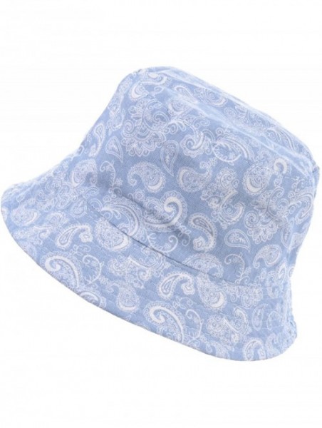 Bucket Hats Packable Reversible Black Printed Fisherman Bucket Sun Hat- Many Patterns - Paisley Pale Blue - C918EE9M6K9 $15.30