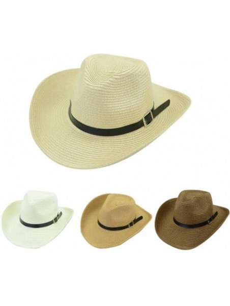 Sun Hats Floppy Foldable Man Unisex Belt Straw Beach Sun Summer Hat Wide Brim (Khaki) - Khaki - CC18GDHE0SN $14.68