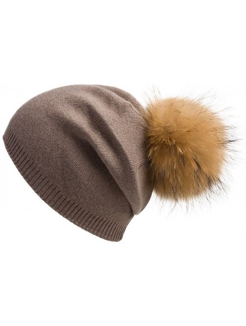 Skullies & Beanies Women's Slouchy Beanie Hat with Fur Pompom Warm Winter Hat - Khaki( Gold Pompom) - CH185K84797 $21.39