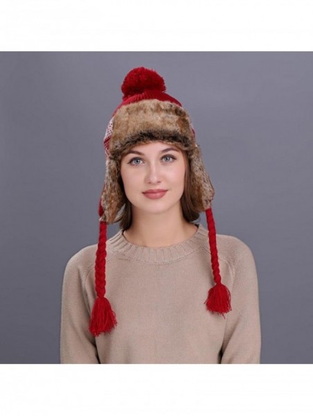 Skullies & Beanies Warm Women Winter Hat with Ear Flaps Snow Ski Thick Knit Wool Beanie Cap Hat - Wine - CP187NS3MUK $13.97