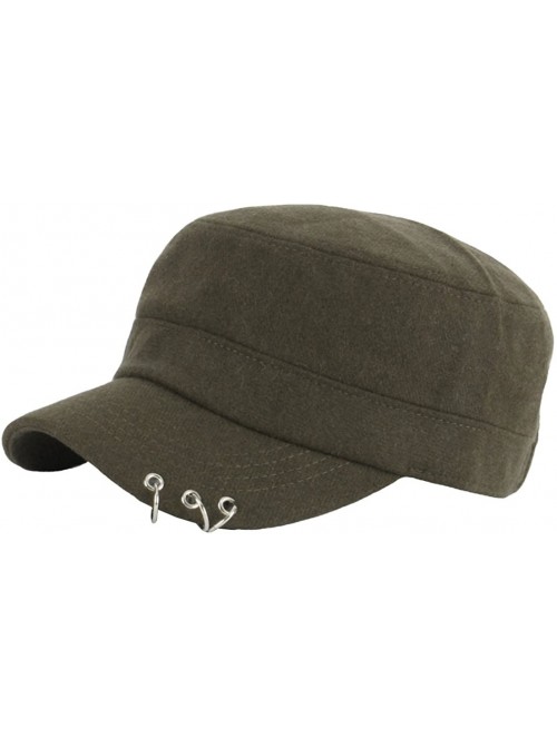 Baseball Caps A148 Winter Wool Fabric Silver Ring Piercing Golf Army Cap Cadet Military Hat - Khaki - C912NBZTSWD $24.96