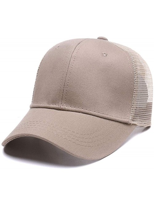 Baseball Caps Custom Ponytail Baseball Cap Personalized Messy Bun Hat Mesh Visor Trucker Hat - Khaki - CS18GZEDY2M $17.59