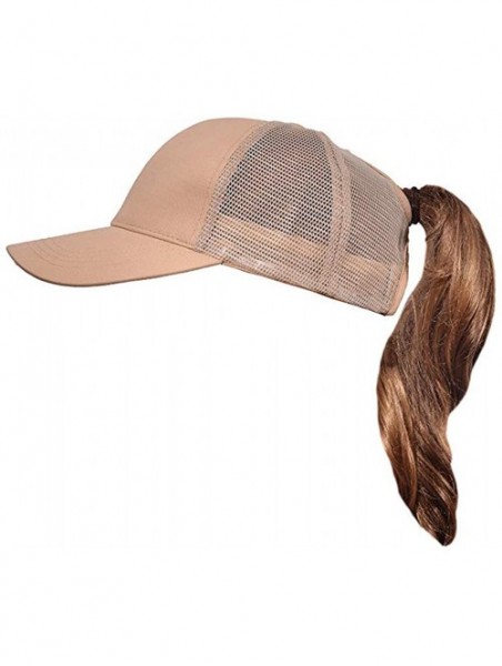 Baseball Caps Custom Ponytail Baseball Cap Personalized Messy Bun Hat Mesh Visor Trucker Hat - Khaki - CS18GZEDY2M $17.59