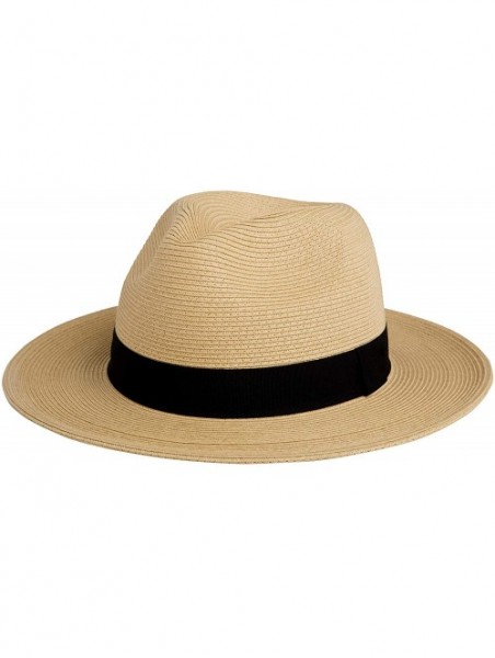 Sun Hats Sun Straw Fedora Beach Hat Fine Braid UPF50+ for Both Women Men - Beige - CR18H6URI2S $48.65