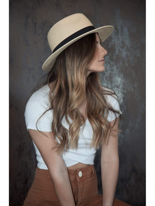 Sun Hats Sun Straw Fedora Beach Hat Fine Braid UPF50+ for Both Women Men - Beige - CR18H6URI2S $48.65