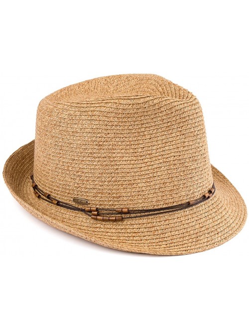 Fedoras UPF50+ Adjustable Multicolor Woven Pattern Short Brim Fedora Hat - Natural Multi W/ Beaded Ropes - CG17YT4SWYW $23.03