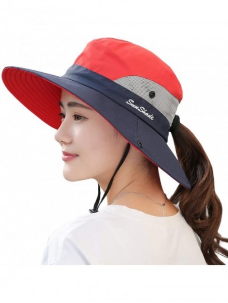 Sun Hats Women's Outdoor UV Protection Foldable Mesh Wide Brim Beach Fishing Hat - Navy - C718CK409MD $14.57