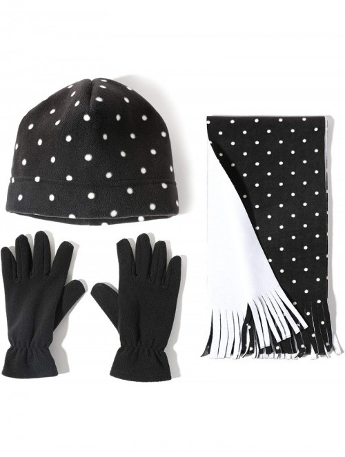 Skullies & Beanies Women Winter Fleece Beanie Gloves Scarf Set - Dot Black - CG18A2X0IEL $14.33