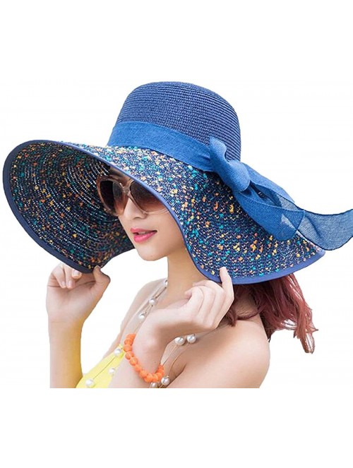 Sun Hats Womens Big Bowknot Straw Hat Foldable Roll up Sun Hat Beach Cap UPF 50+ Protection Sun Hats 041 - Navy-b - CK18T2ULZ...