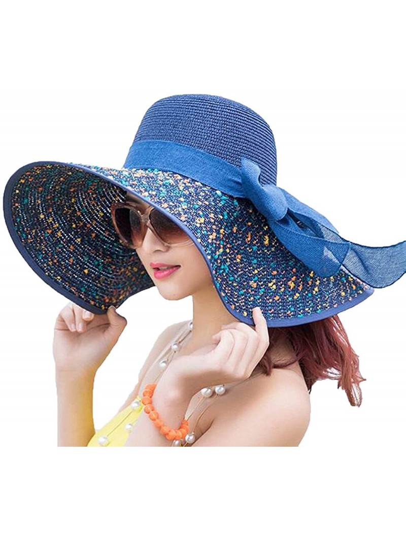 Sun Hats Womens Big Bowknot Straw Hat Foldable Roll up Sun Hat Beach Cap UPF 50+ Protection Sun Hats 041 - Navy-b - CK18T2ULZ...