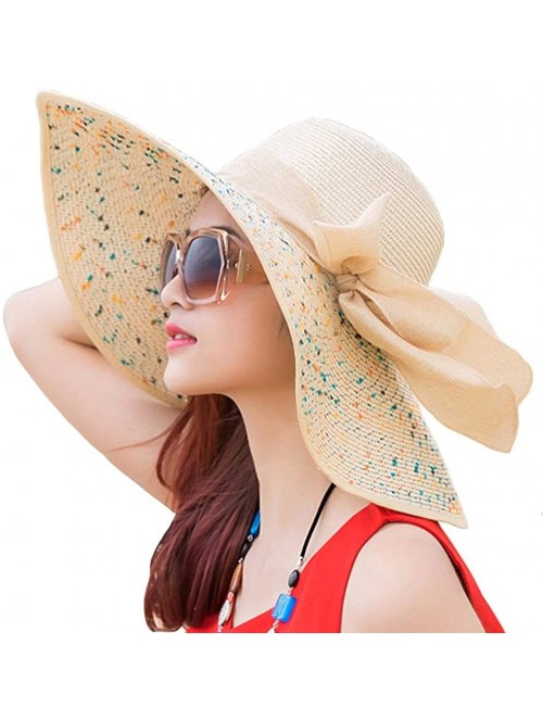 Sun Hats Womens Big Bowknot Straw Hat Foldable Roll up Sun Hat Beach Cap UPF 50+ Protection Sun Hats 041 - Navy-b - CK18T2ULZ...