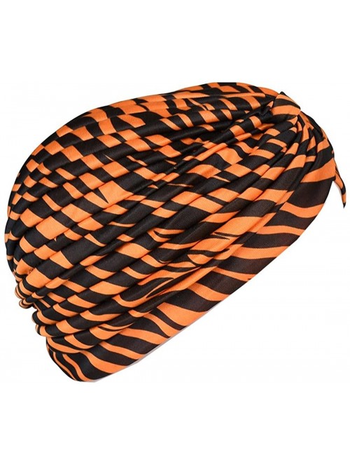 Headbands Animal Print Turban Twist Pleated Hair Wrap Stretch Turban Womens Head Cover - Orange - CT12CNMT59V $17.45