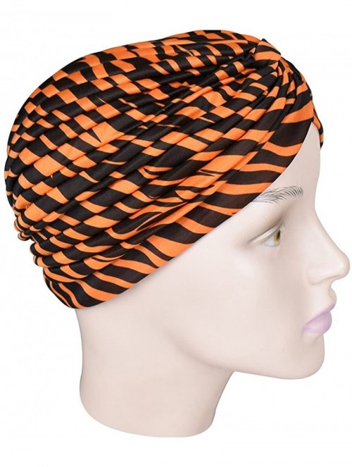 Headbands Animal Print Turban Twist Pleated Hair Wrap Stretch Turban Womens Head Cover - Orange - CT12CNMT59V $17.45