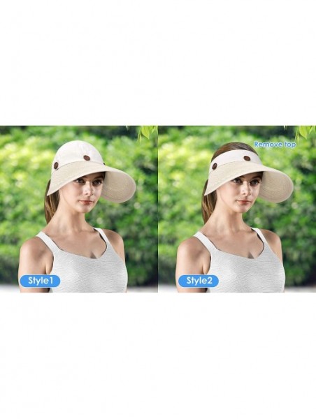 Sun Hats Womens UV Protection Hats Sun Visor for Girls Foldable Large Brim UPF Beach Ponytail Fishing Cap - Beige White - CK1...