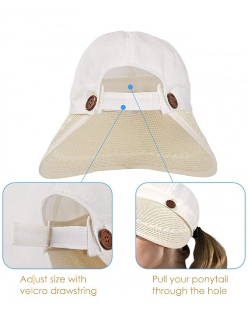 Sun Hats Womens UV Protection Hats Sun Visor for Girls Foldable Large Brim UPF Beach Ponytail Fishing Cap - Beige White - CK1...