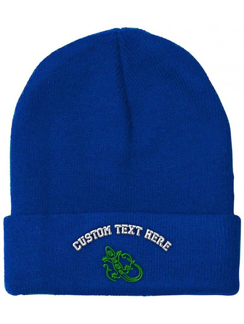 Skullies & Beanies Custom Beanie for Men & Women Green Lizard Reptile Embroidery Skull Cap Hat - Royal Blue - CU18ZS4ET2Q $18.13